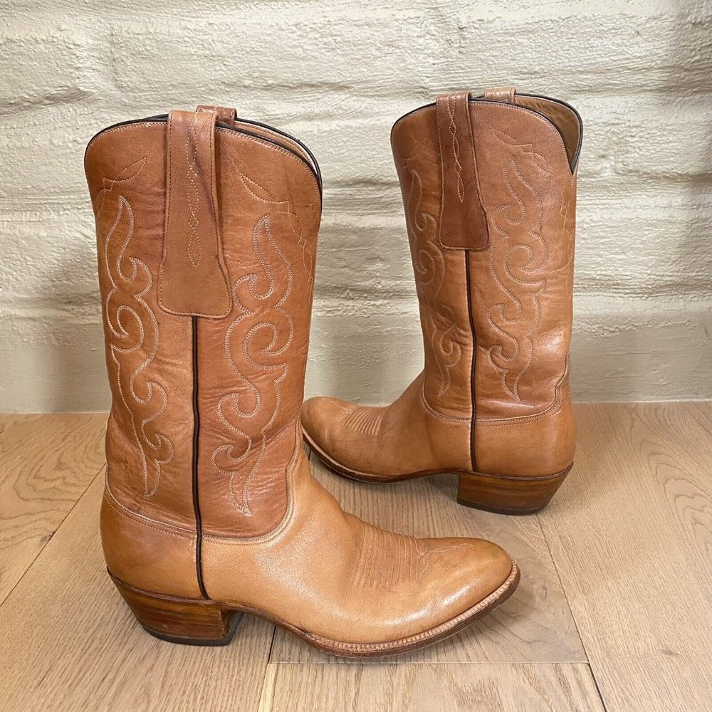 Lucchese San Antonio Western Cowboy Boots 11 B Brown Goatskin Leather 41807 Mint